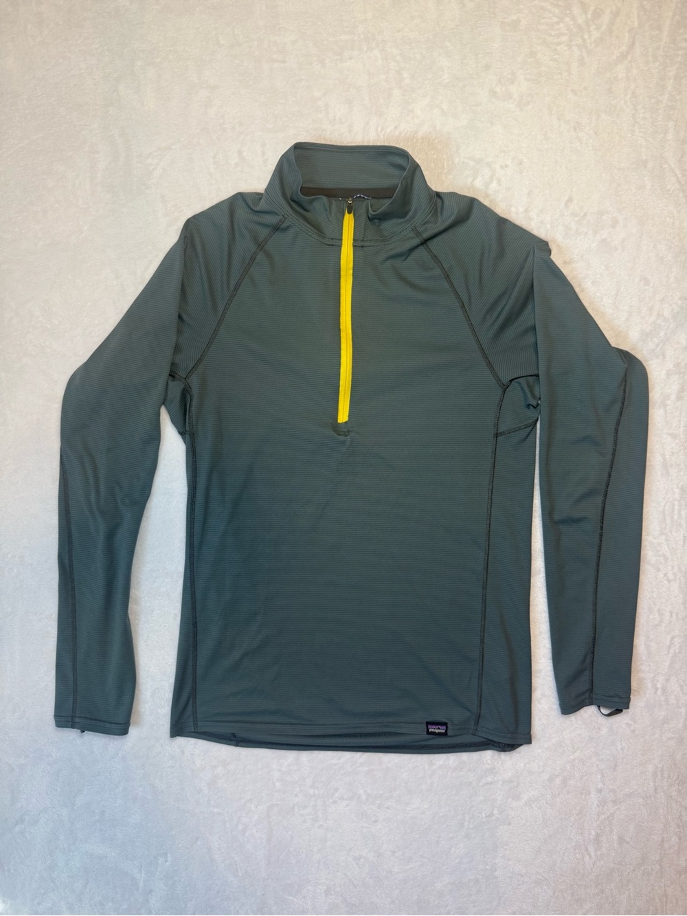 Patagonia Woman’s Olive Green Long-Sleeve Swim Top with Yellow Zip